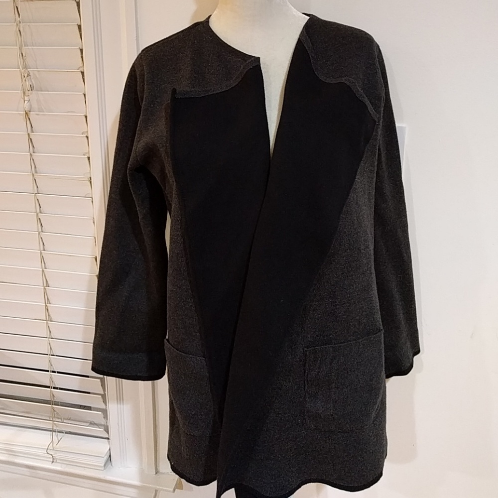 NWT Alfani Dark Gray Black Sweater Coat w/ Pockets - Picture 2 of 7
